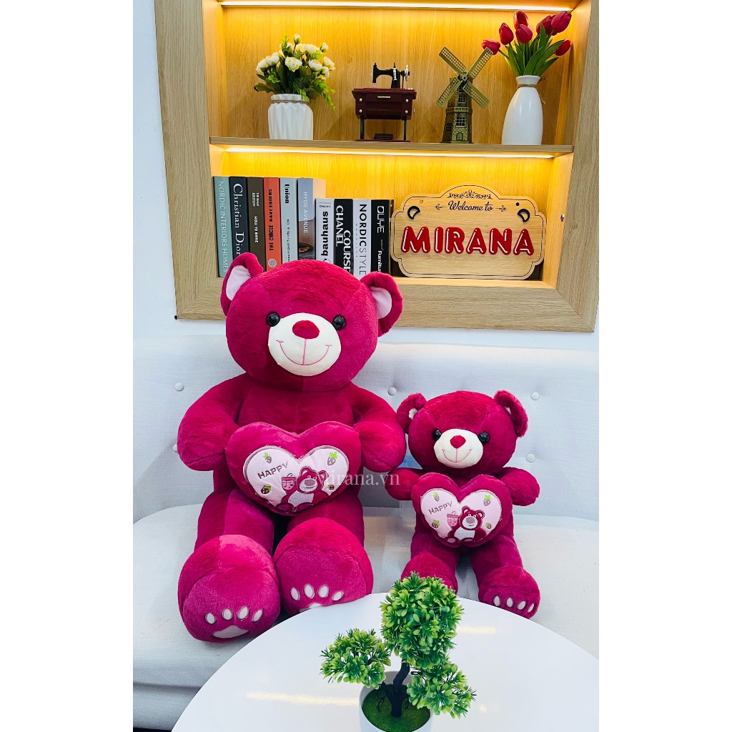Gấu Bông Teddy Dâu Ôm Tim Gấu Dâu Lotso MIRANA Thú Nhồi Bông Cao Cấp Siêu Đáng Yêu