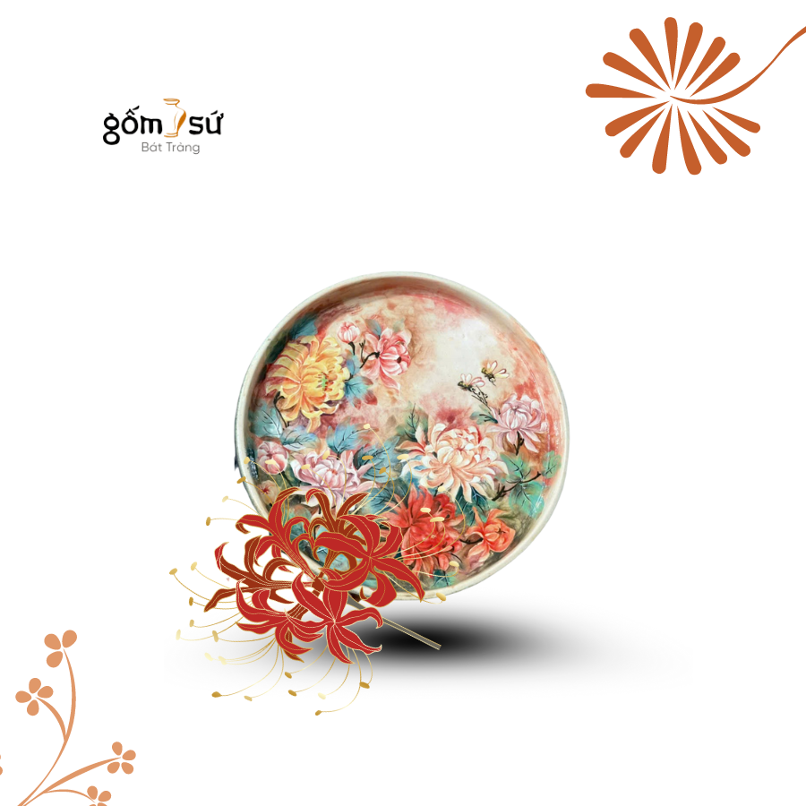 [Gốm cao cấp] Đĩa hoa gốm sang trọng tinh tế