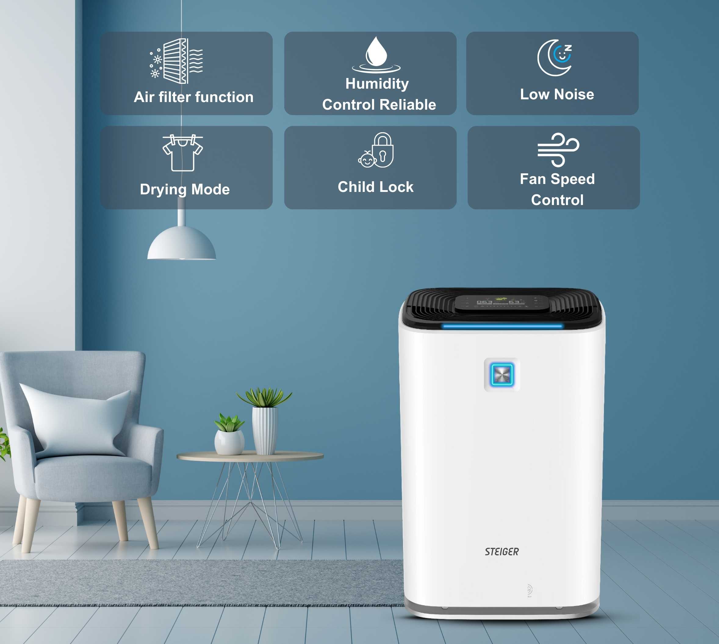 Máy hút ẩm kết hợp lọc không khí Steiger STG-835DW/PRO