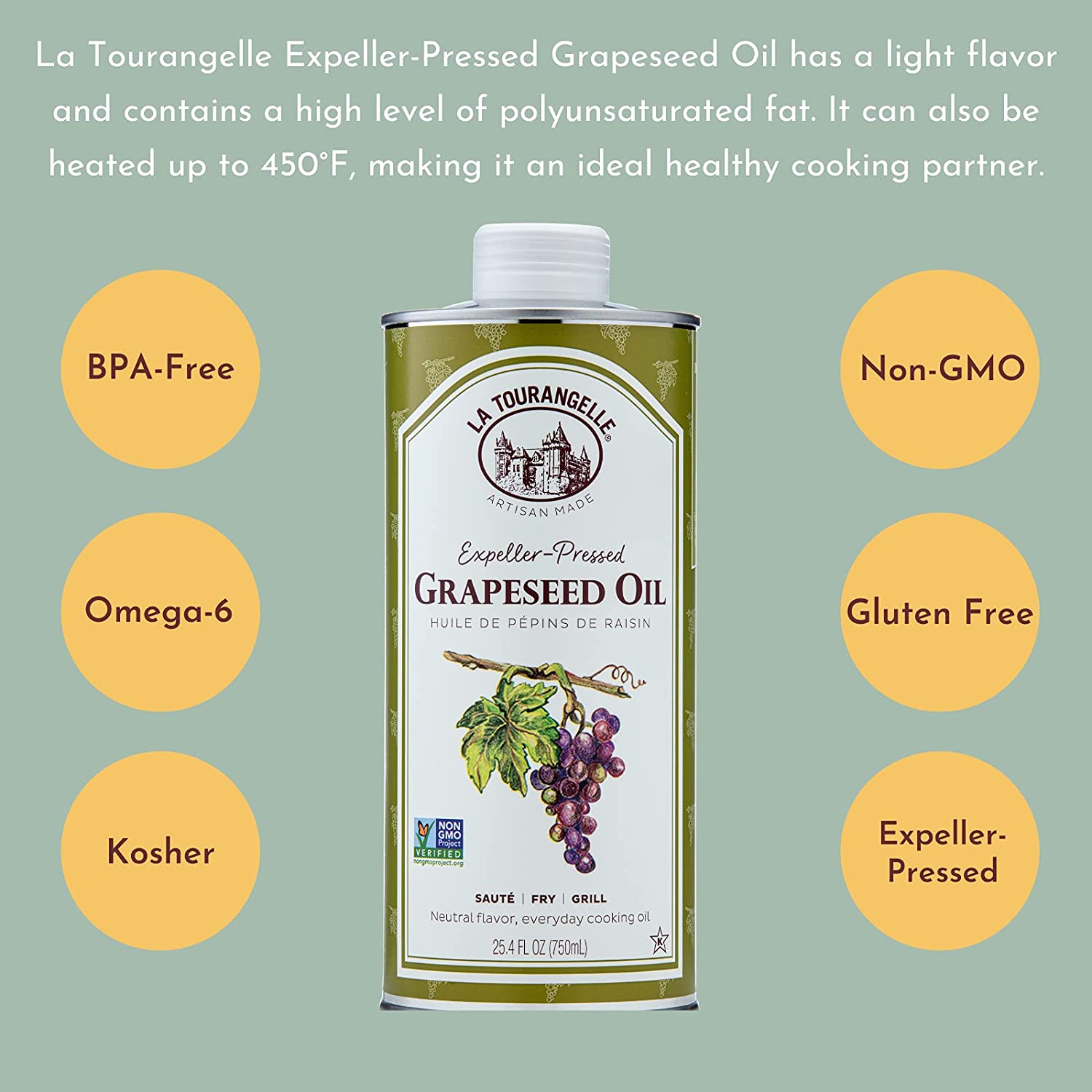Dầu hạt nho ép La Touranaelle Grapeseed Oil - 500ml nhập Mỹ