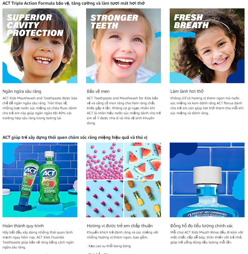Kem đánh răng ACT Anticavity trẻ em có fluoride hương dưa hấu
