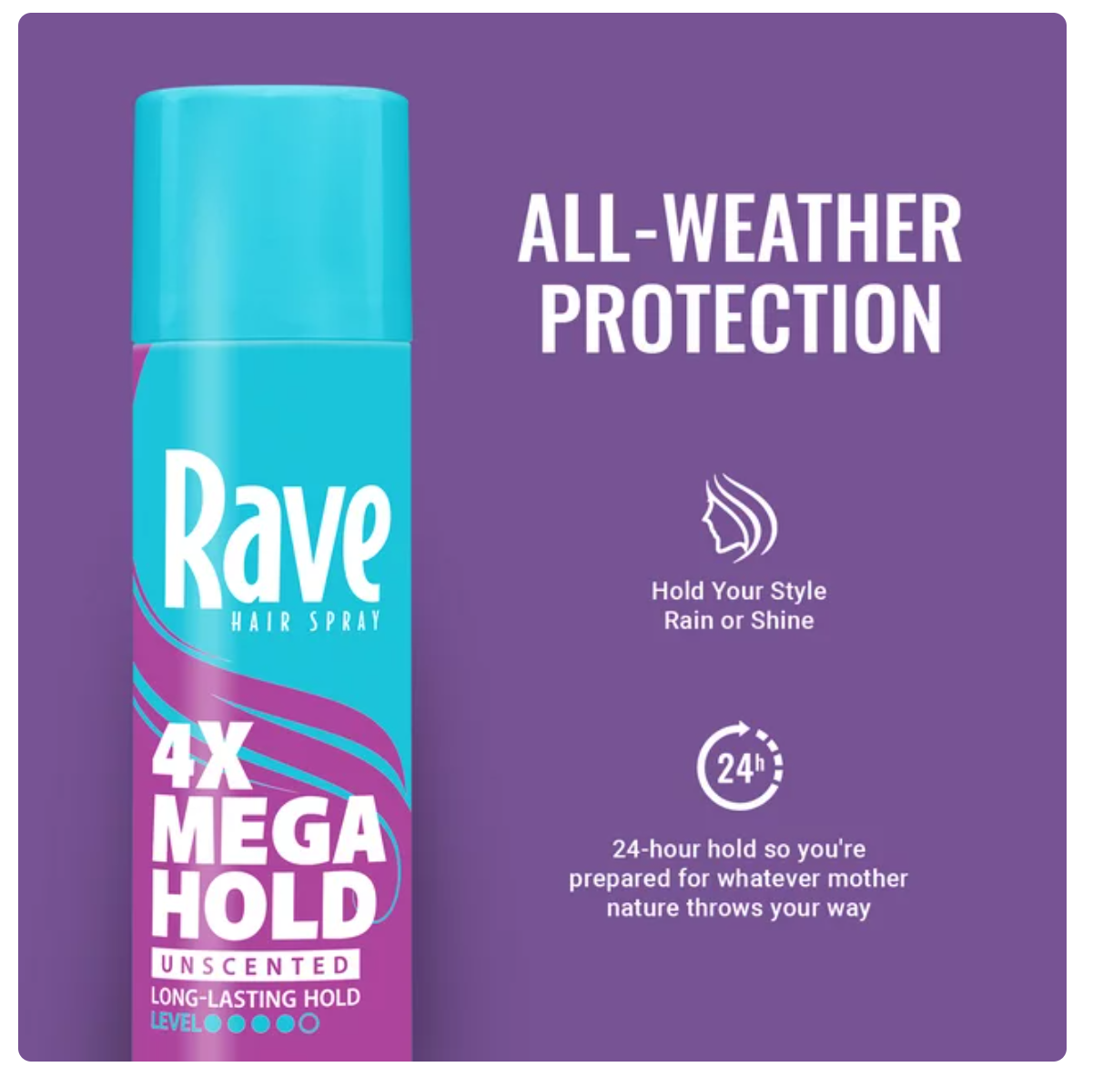 Xịt giữ nếp Rave 4x Mega Hold bảo vệ với thời tiết công thức giàu vitamin