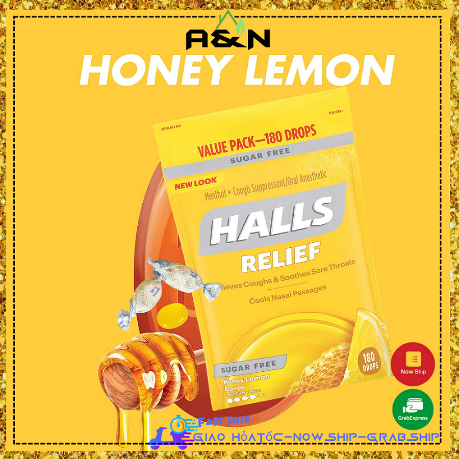 Kẹo ngậm HALLS Chanh Mật Ong không đường 180 viên - Hàng Mỹ