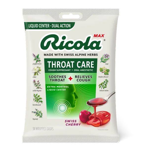 Kẹo ngậm Ricola MAX Throat Care hương cherry - hàng MỸ
