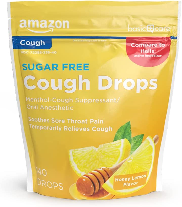 [Hàng Mỹ] Kẹo ngậm the Amazon Basic Care Cough Drops không đường chanh mật ong - 140 viên