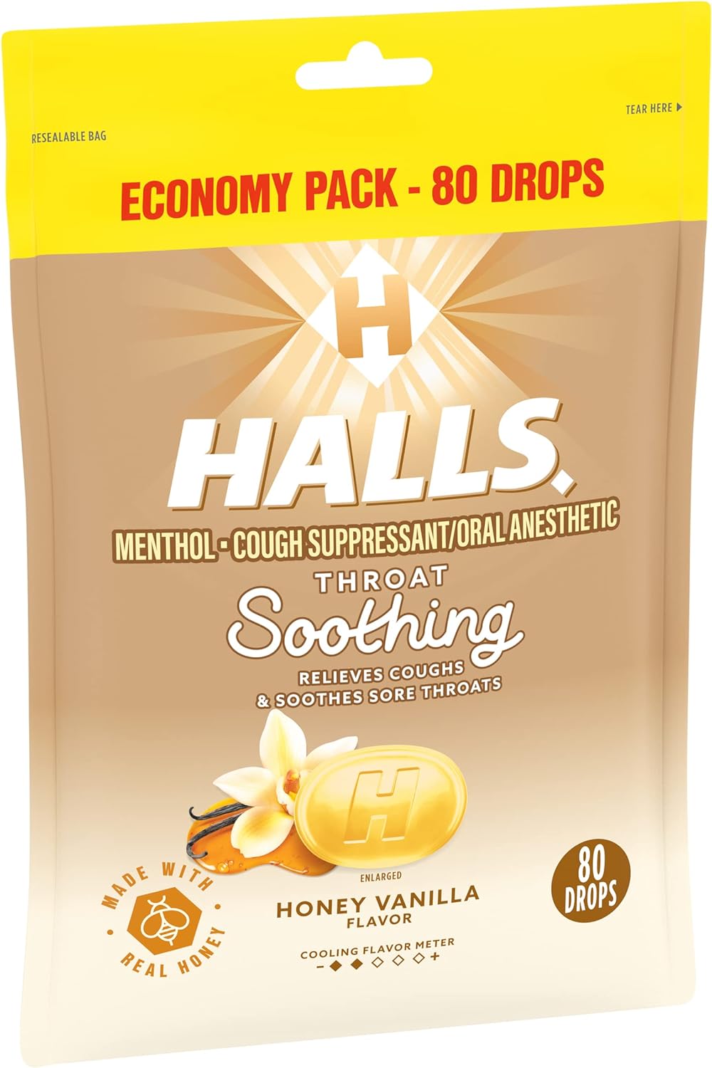 Kẹo ngậm Halls hương mật ong vanilla - Hàng Mỹ