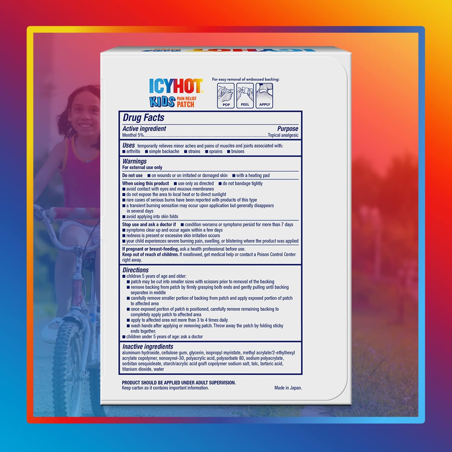 Miếng dán giảm đau Icy Hot Kids với tinh dầu bạc hà có nguồn gốc tự nhiên 5%