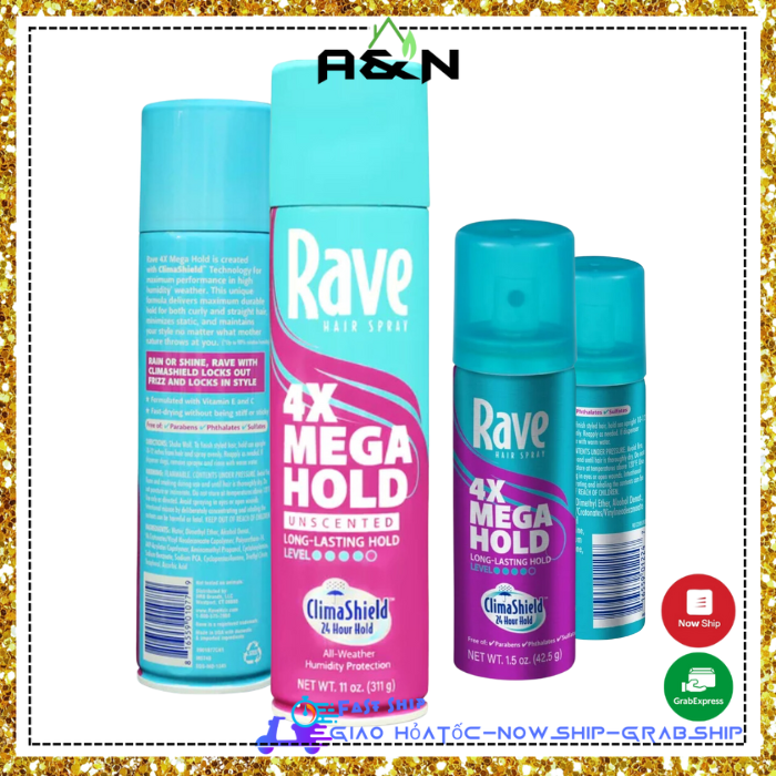 Xịt giữ nếp Rave 4x Mega Hold bảo vệ với thời tiết công thức giàu vitamin