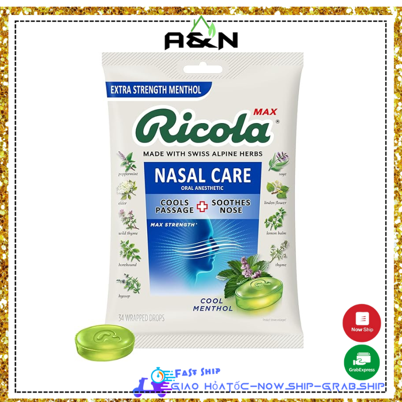 Kẹo ngậm Ricola Max Cool Menthol Nasal Care bạc hà - hàng Mỹ