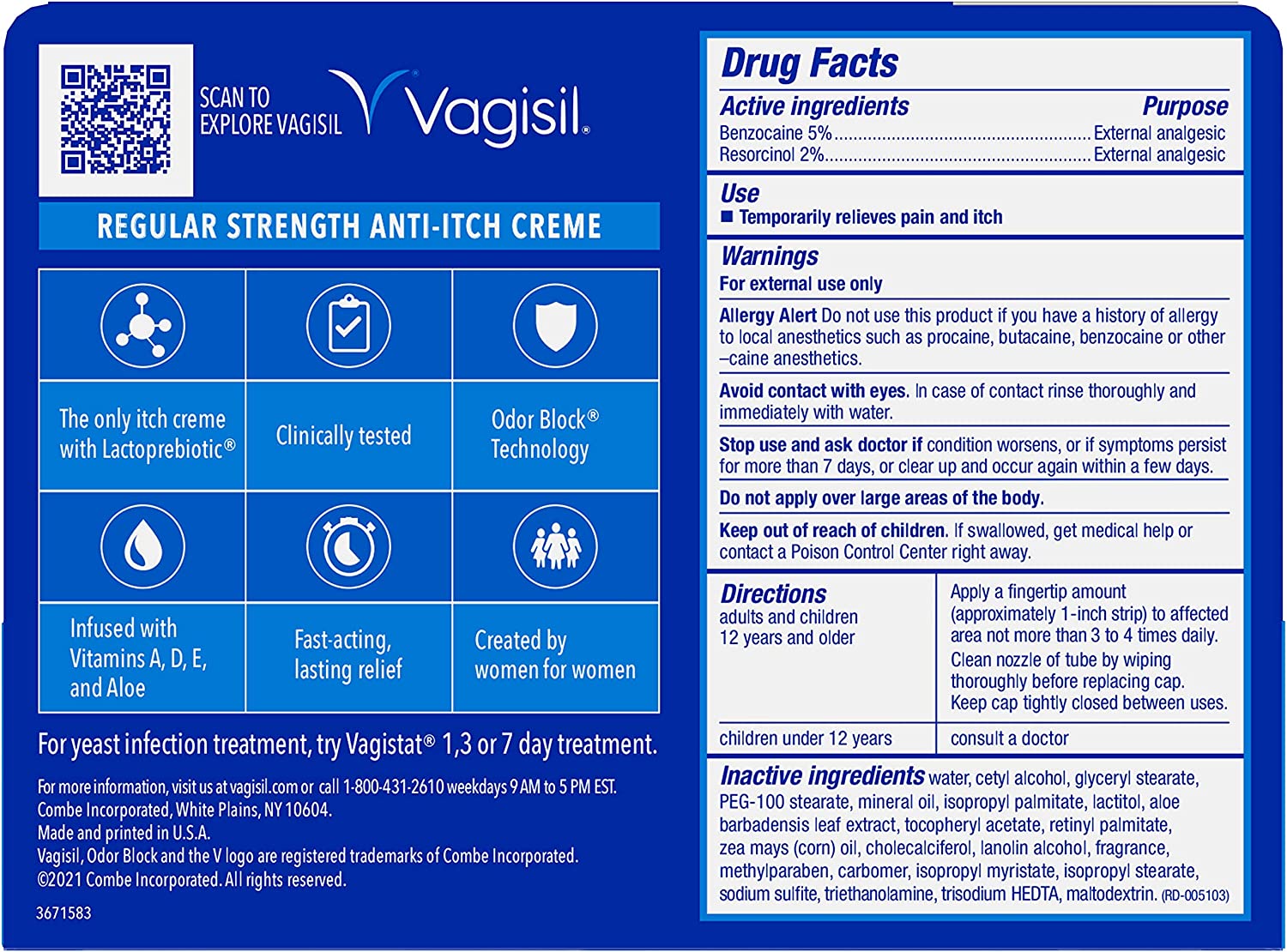 Kem Vagisil Regular Strength Anti Itch dưỡng ẩm và giảm ngứa vùng kín (che tên SP khi giao )