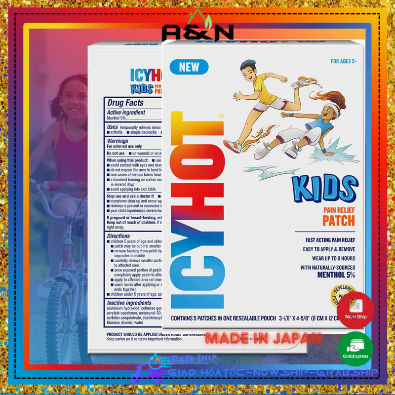 Miếng dán giảm đau Icy Hot Kids với tinh dầu bạc hà có nguồn gốc tự nhiên 5%