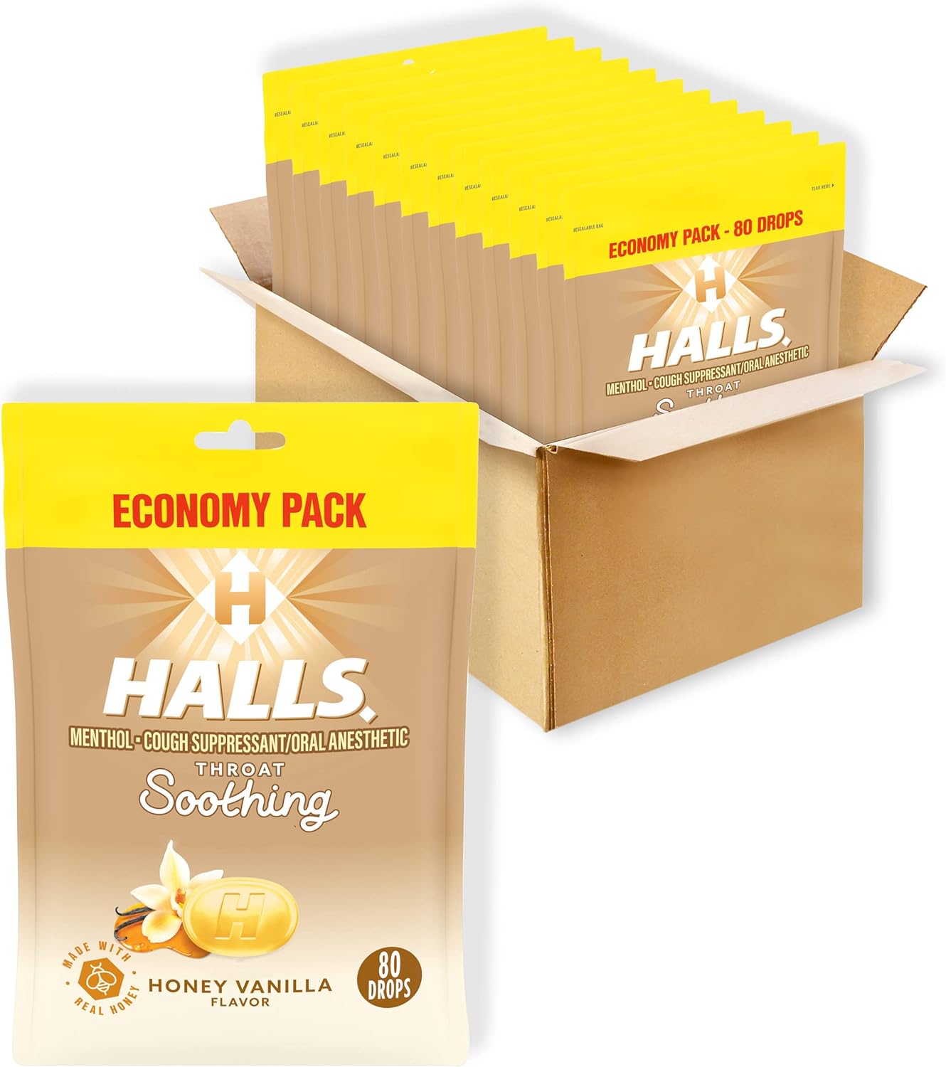 Kẹo ngậm Halls hương mật ong vanilla - Hàng Mỹ