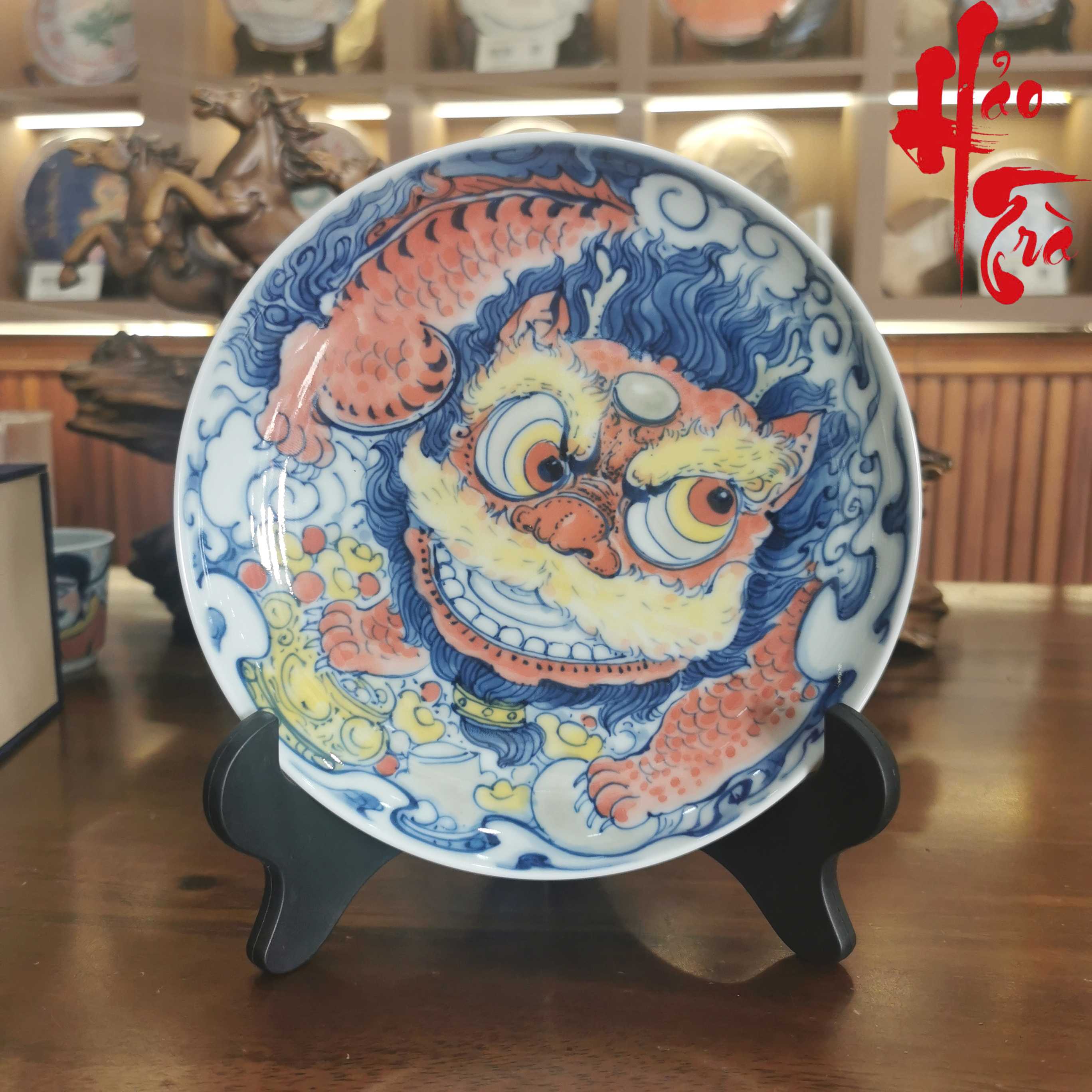 Dĩa Vẽ Tay Sứ Cảnh Đức Hình Lân đường kính 17 cm - D20
