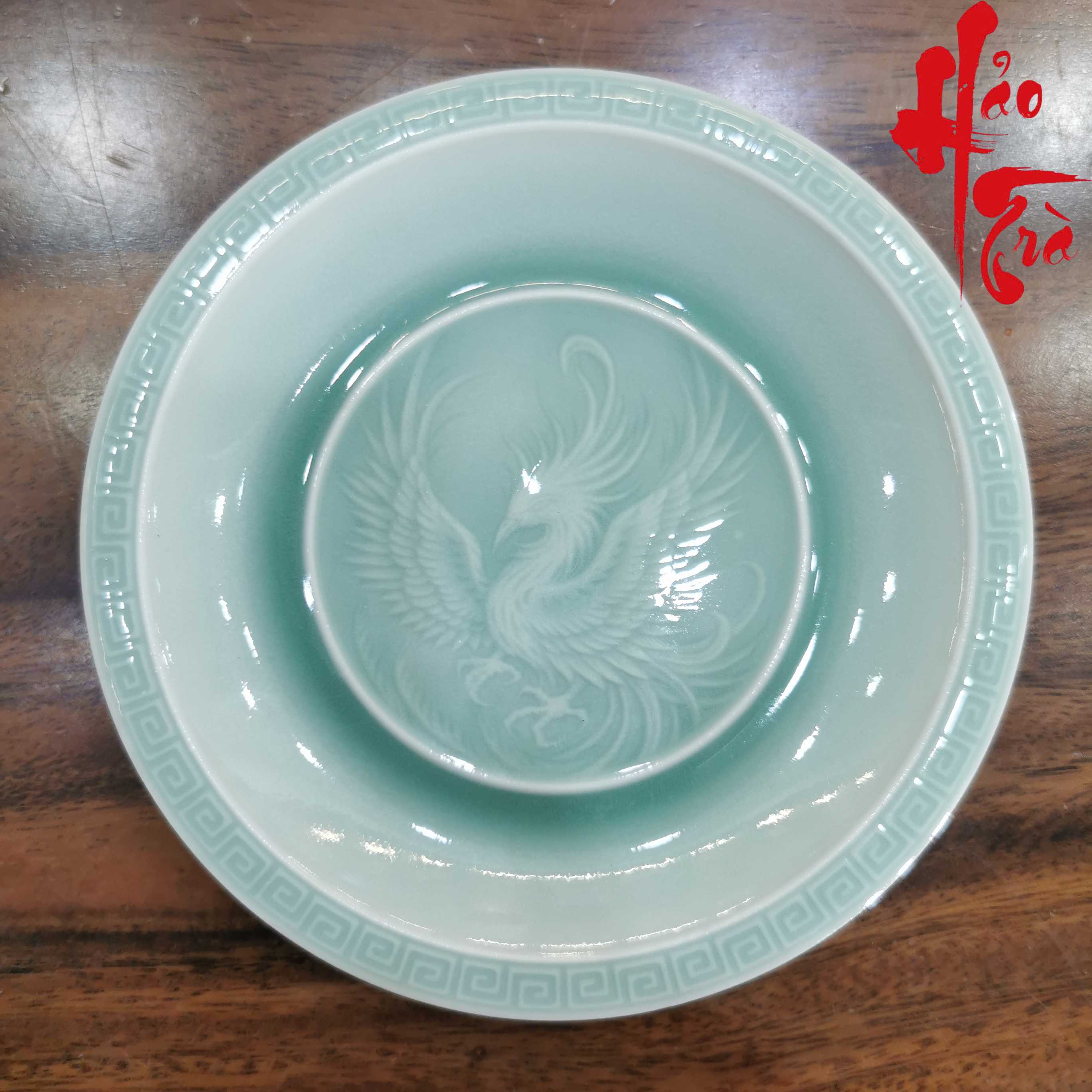 Dĩa Gốm Sứ Long Tuyền Hình Phượng Nhạt LT54  (Đường kính 14cm, cao 3cm)
