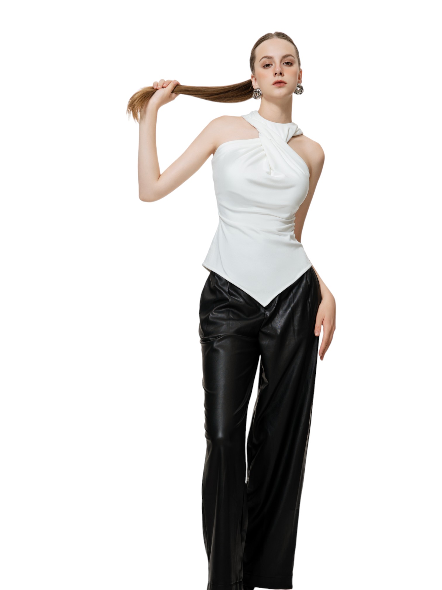 Áo thun cổ xoắn-Asymétrique Top