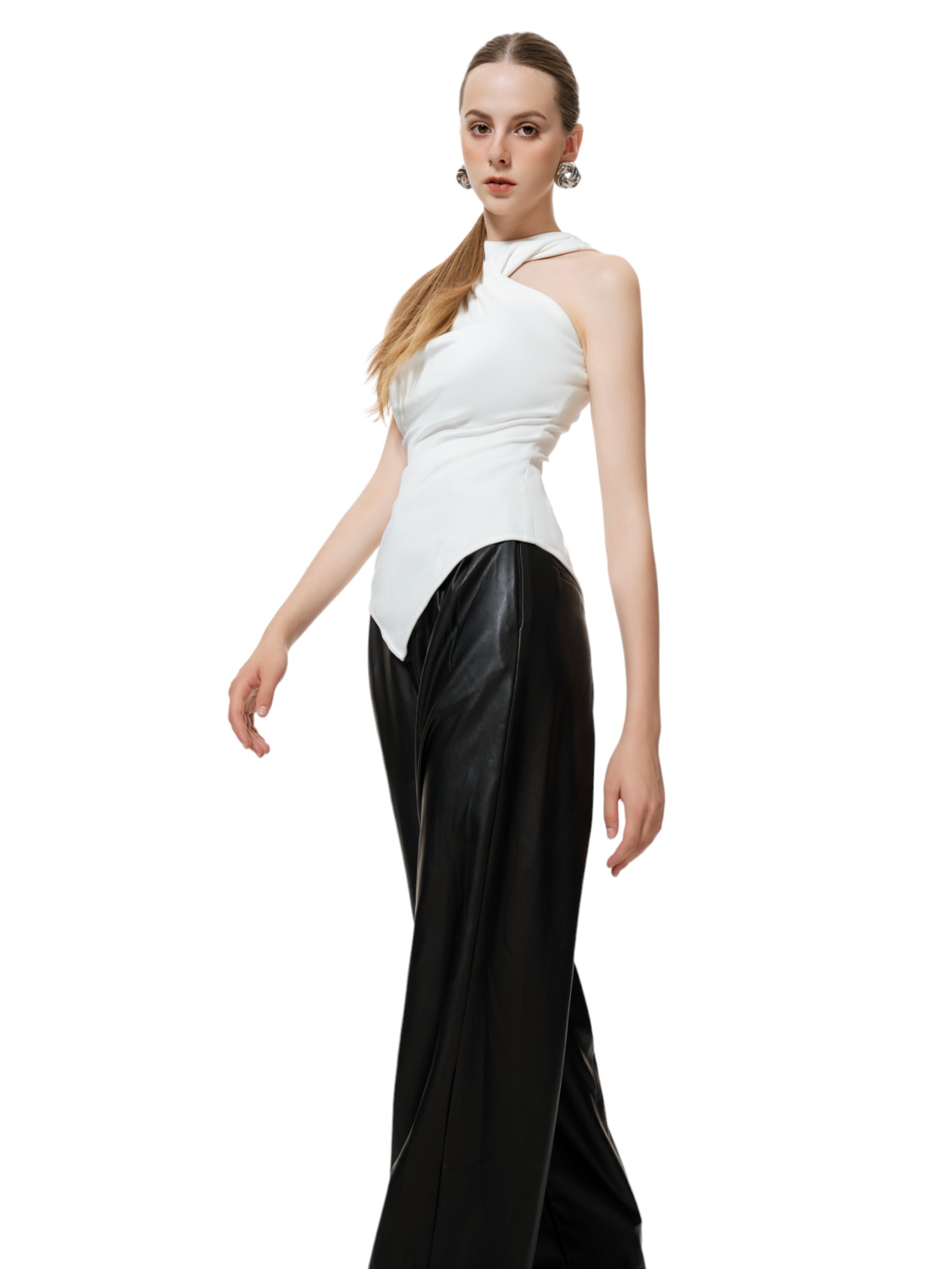 Áo thun cổ xoắn-Asymétrique Top