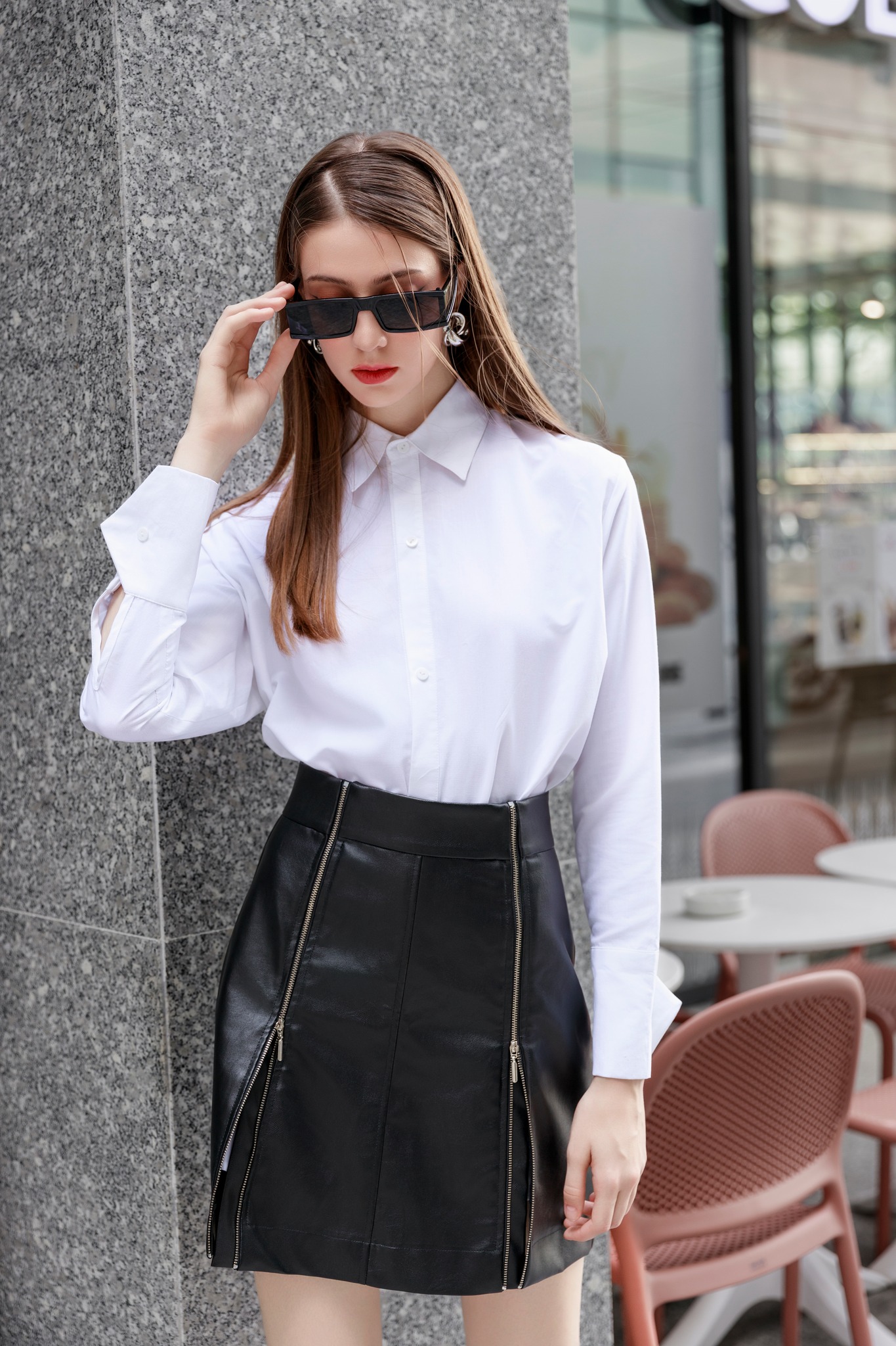 Zip-up Skirt - Chân váy da dây kéo
