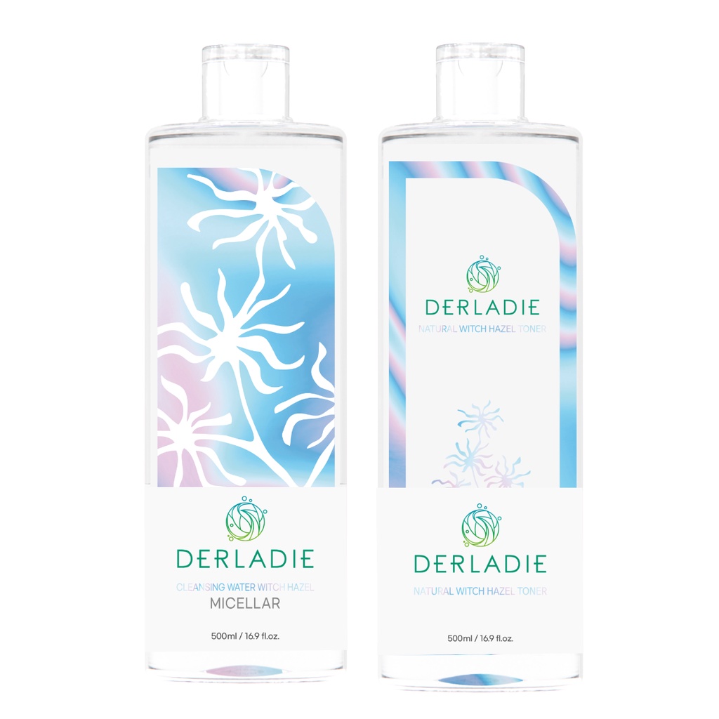 Bộ đôi làm sạch, cấp ẩm Nước tẩy trang Derladie 500ml, Toner Natural Witch Hazel 500ml