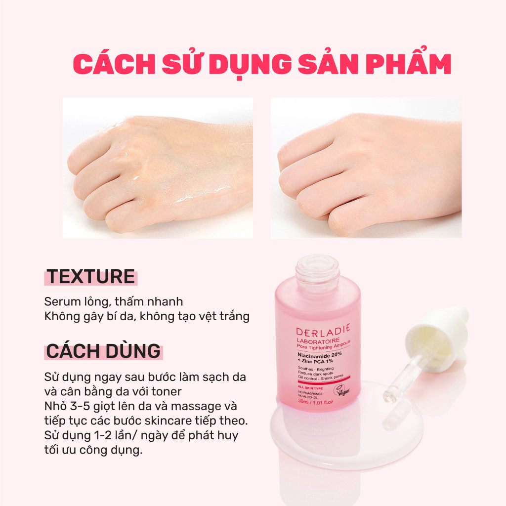 Bộ Đôi Toner Derladie 500ml, Serum Derladie Laboratoire Pore Tightening Ampoule Niacinamide 20% + Zic PCA 1% 30
