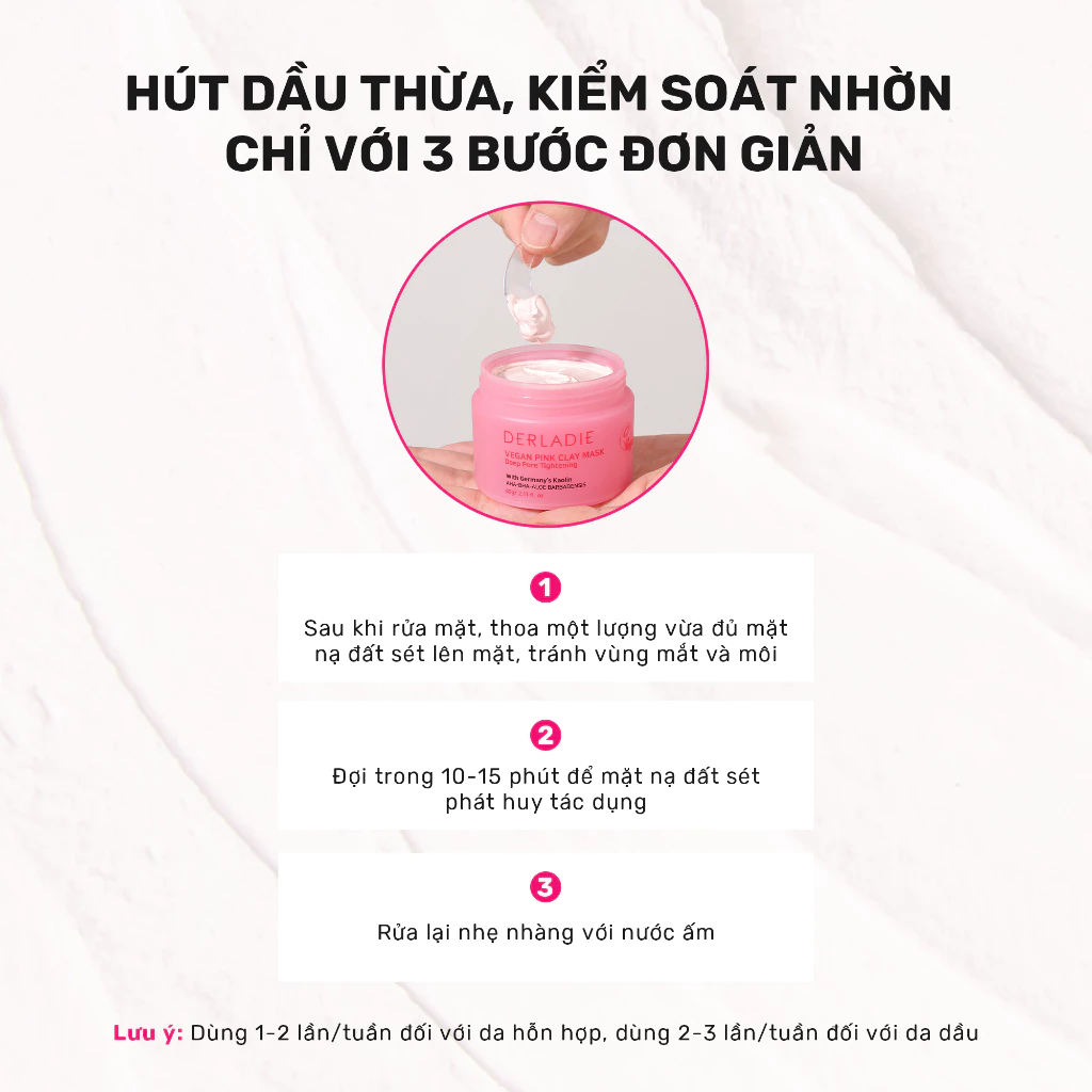 Mặt Nạ Đất Sét Hút Dầu Kiểm Soát Nhờn - Derladie Vegan Pink Clay Mask Deep Pore Tightening