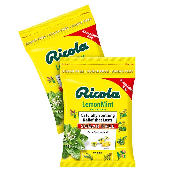 Ricola Lemon Mint 105 drops - Kẹo ngậm giảm ho, không đường Ricola túi 105 viên