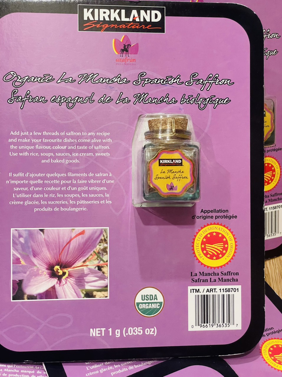 Nhụy hoa nghệ tây Kirkland Signature La Mancha Spanish Saffron (hũ 1g)- hàng Mỹ (Date T12/2024)
