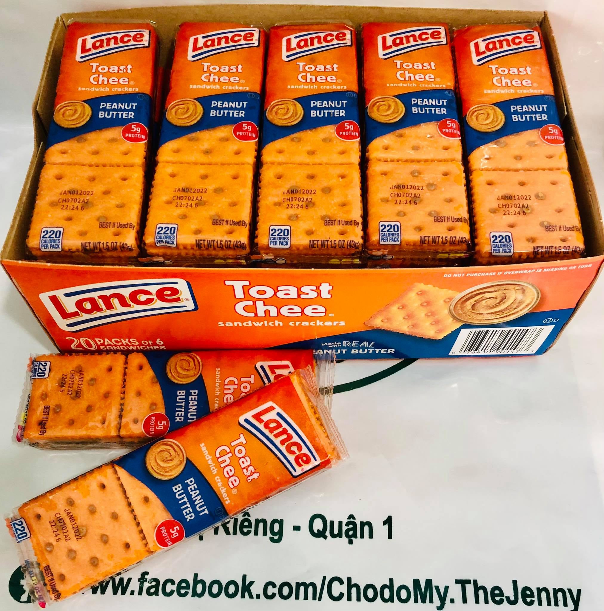 Toast Chee Peanut Butter Lance - Bánh quy bơ đậu phộng Mỹ - Hộp 20 cây