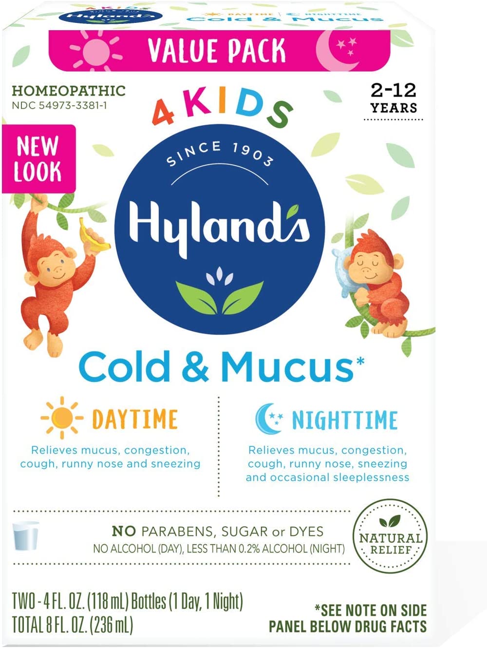 Hyland's Naturals Kids Cold & Mucus Day & Night Siro trị ho, sốt, cảm sổ mũi bé