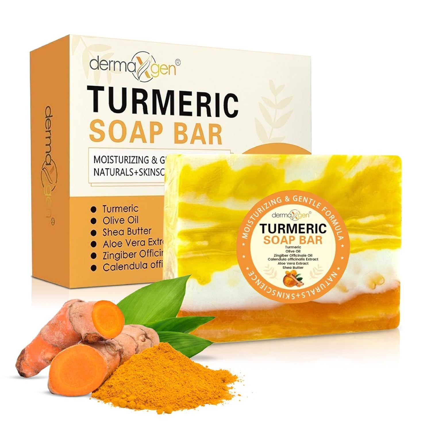 Xà phòng nghệ Tumeric Soap Bar giảm mụn, sẹo, giúp da trắng sáng mịn màng(thanh 100g) Turmeric Soap Bar - Organic Ingredients Calendula + Aloe Vera + Shea Butter + Olive Oil + Zingiber + Coconut Oil For Face And Body Cleanser For Men, Women And Teens