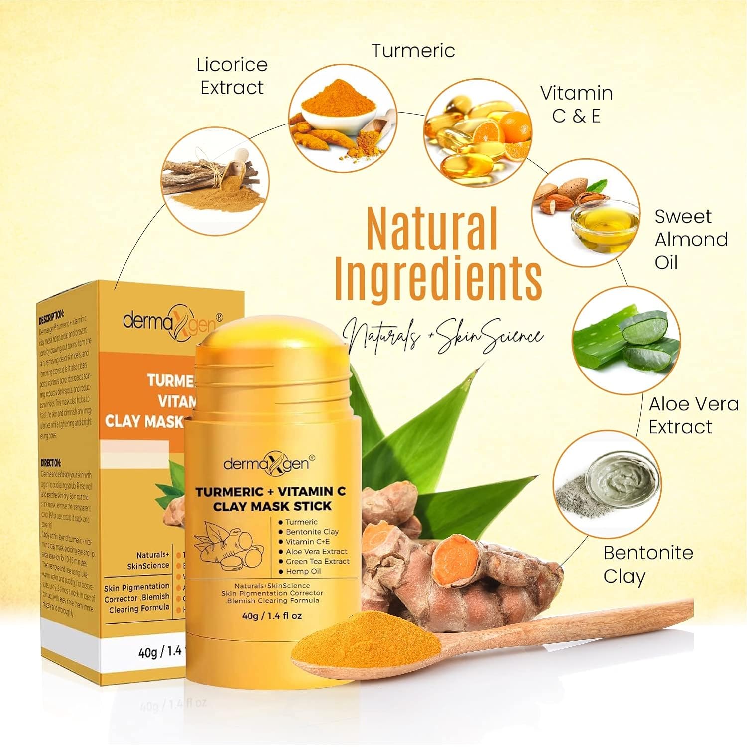 Turmeric Mask Stick, Organic Vitamin C Detox Clay Face Mask - Mặt nạ nghệ, tinh chất vitamin C giảm mụn và sẹo mụn, trắng mịn dạng thanh lăn 40g