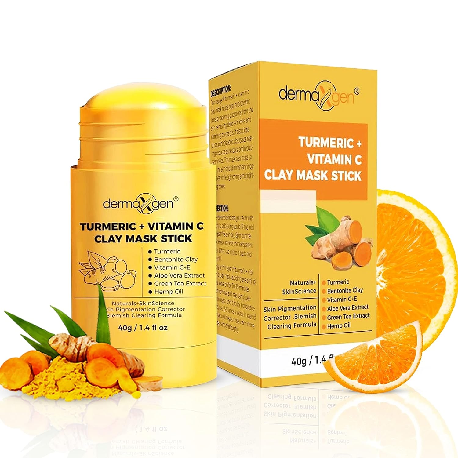 Turmeric Mask Stick, Organic Vitamin C Detox Clay Face Mask - Mặt nạ nghệ, tinh chất vitamin C giảm mụn và sẹo mụn, trắng mịn dạng thanh lăn 40g