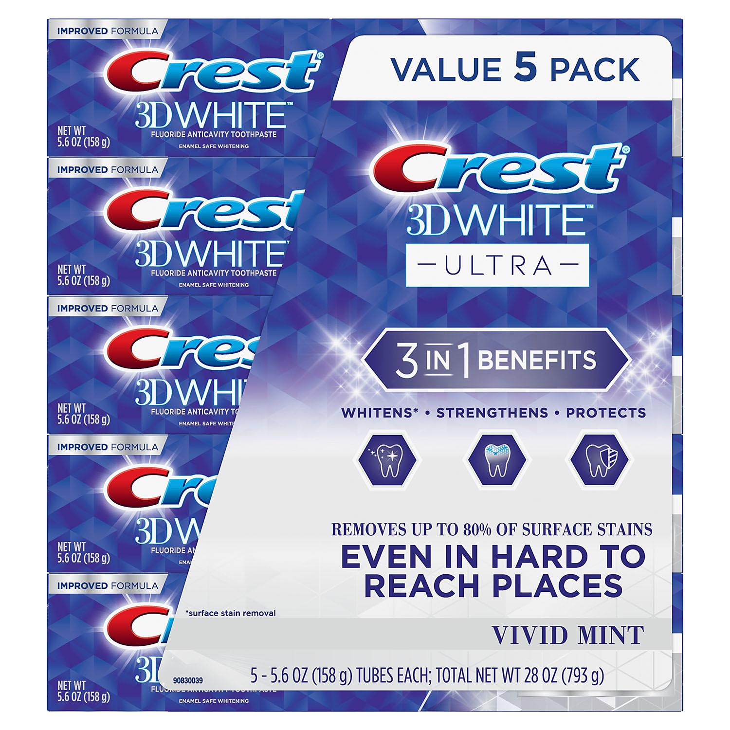 Kem đánh răng Crest 3D White Ultra Whitening Toothpaste Vivid Mint 158g/ tuýp - làm trắng sạch răng