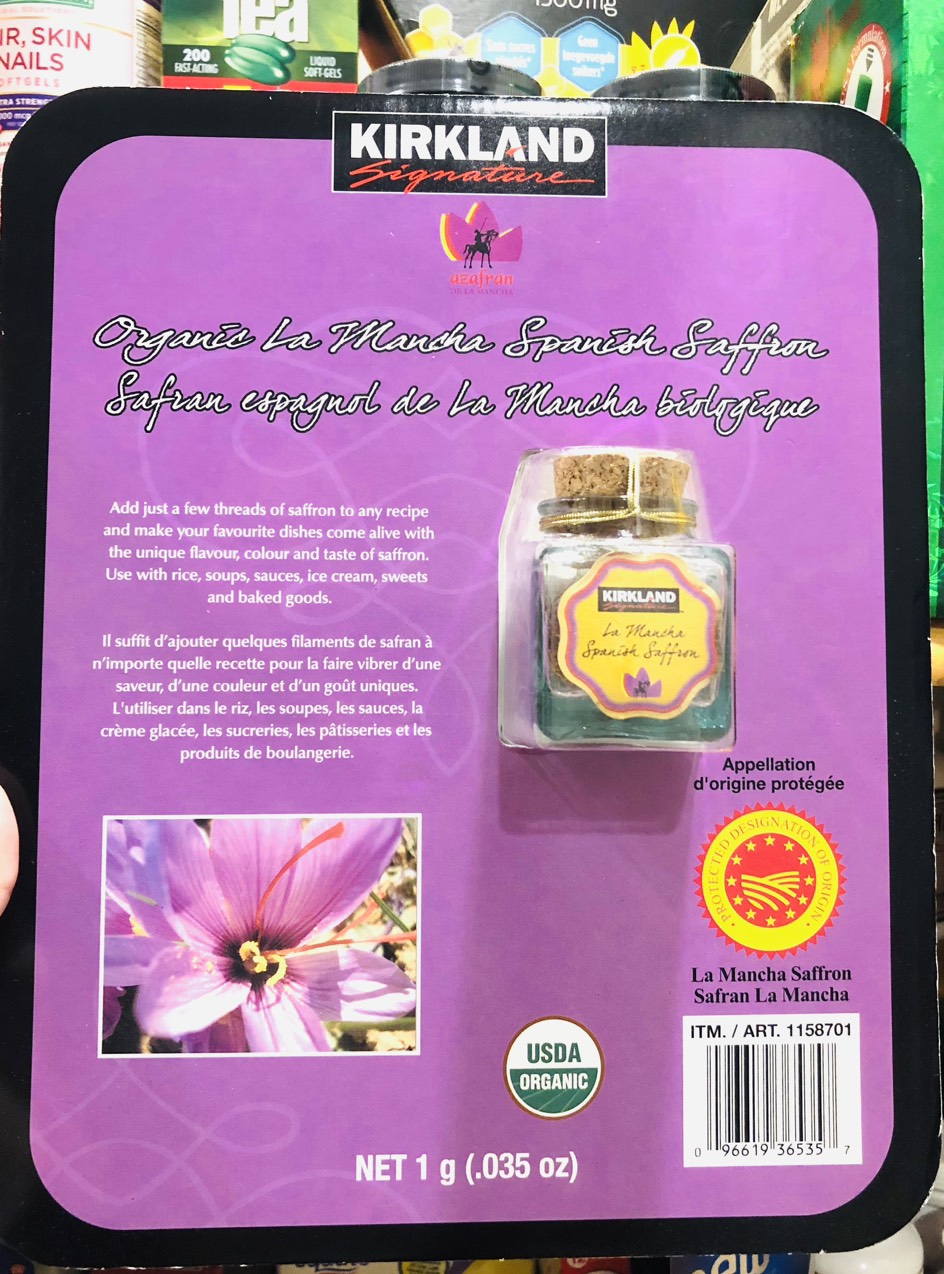 Nhụy hoa nghệ tây Kirkland Signature La Mancha Spanish Saffron (hũ 1g)- hàng Mỹ (Date T12/2024)