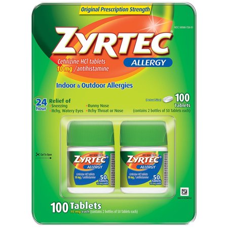 Zyrtec Alergy 24 hrs relief 100ct - 2 lọ Thuốc trị dị ứng ngứa , chảy nước mắt,mũi