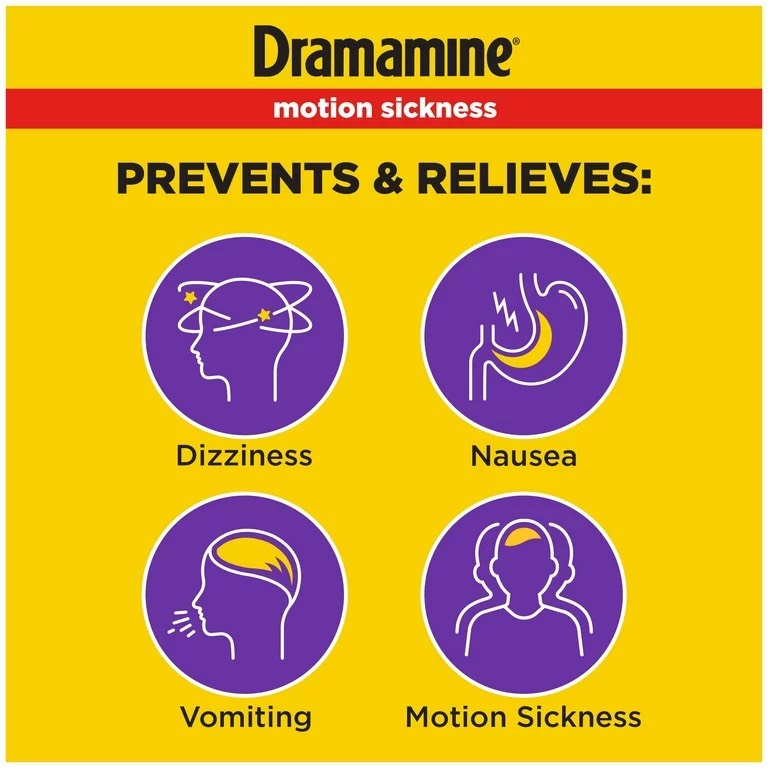 Thuốc chống say xe không buồn ngủ Người Lớn Dramamine Motion Sickness Less Drowsy 8 tablets