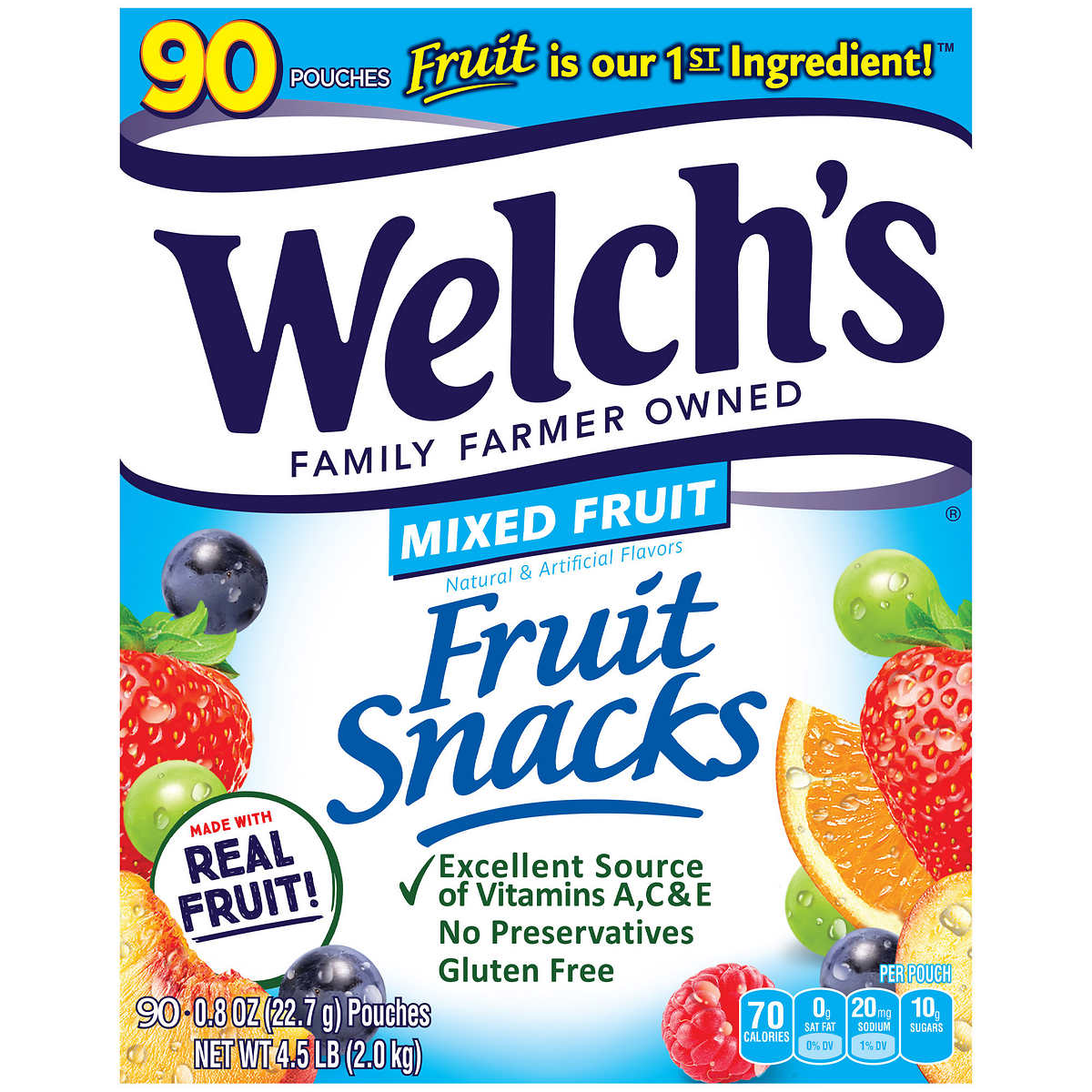 Kẹo dẻo trái cây Welch Fruit Snack - Mixed fruit 2kg (thùng 90 gói)