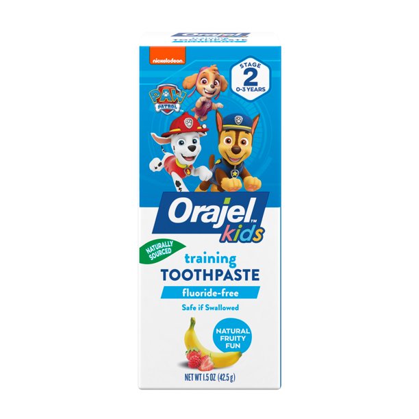 Orajel Kids Paw Patrol Fluoride-Free Training Kem đánh răng bé 0-3 tuổi nuốt được, vị trái cây