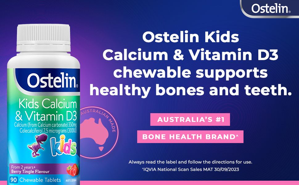 Kids Calcium & Vitamin D3 Ostelin - kẽo bổ sung Canxi D3 cho trẻ em - 90 viên (Úc)