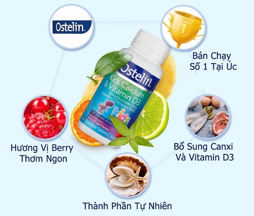 Kids Calcium & Vitamin D3 Ostelin - kẽo bổ sung Canxi D3 cho trẻ em - 90 viên (Úc)