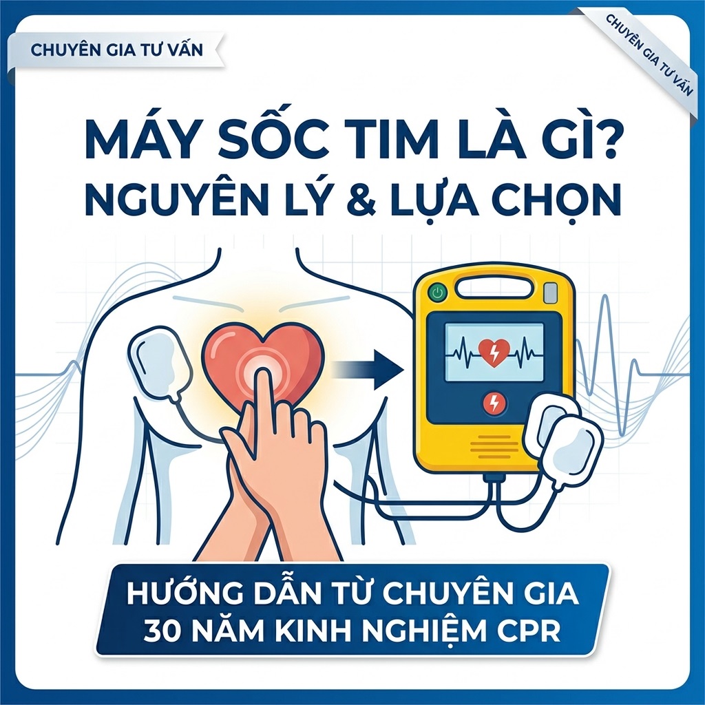 MÁY SỐC TIM (AED) LÀ GÌ? NGUYÊN LÝ HOẠT ĐỘNG VÀ HƯỚNG DẪN LỰA CHỌN
