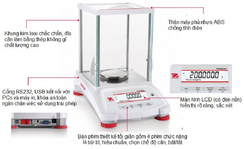 Cân bán phân tích điện tử hiện số - Chuẩn ngoại (520g x 0.001g) Model OHAUS PX523/E