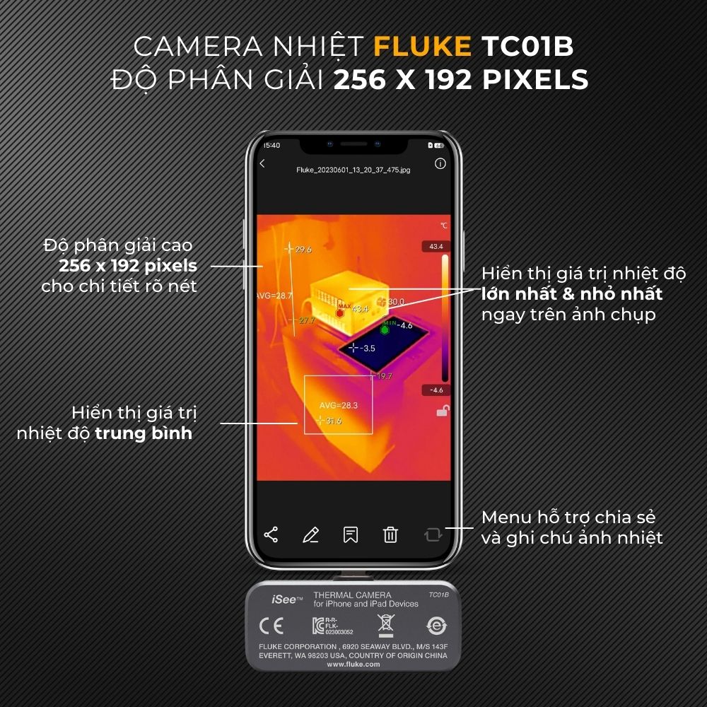 Camera nhiệt gắn điện thoại iSee FLUKE TC01B Lightning