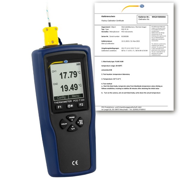 Nhiệt kế điện tử PCE T 330-ICA (-200~1370 °C; 0,01°C; chứng chỉ ISO)