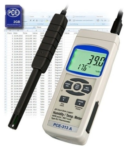 Máy đo nhiệt độ, độ ẩm PCE 313A (có thẻ nhớ)