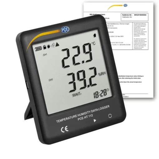 Nhiệt ẩm kế PCE HT 112-ICA (-30~65 ° C;-40~125 ° C; 0~100% RH; chứng chỉ ISO)