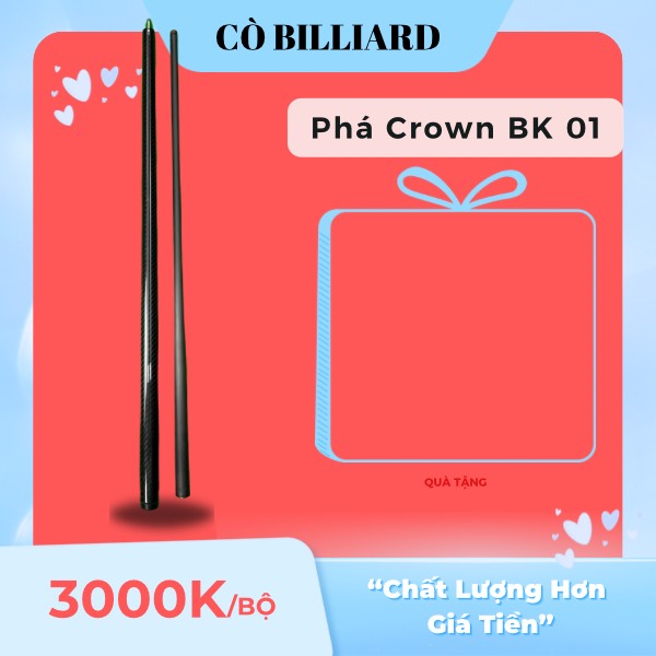 Cơ bida lỗ Thuần Phá Crown cues break BK 01 ( ngọn full carbon ) ( độc quyền tại CÒ BILLIARD )