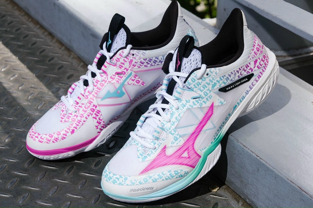 Giày cầu lông Mizuno Wave Claw Neo 2- Trắng Hồng Xanh