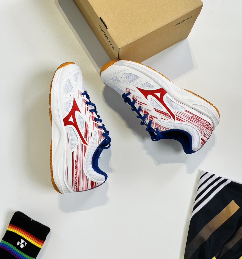 Giày cầu lông Mizuno Sky Blaster 2- Trắng Đỏ Xanh