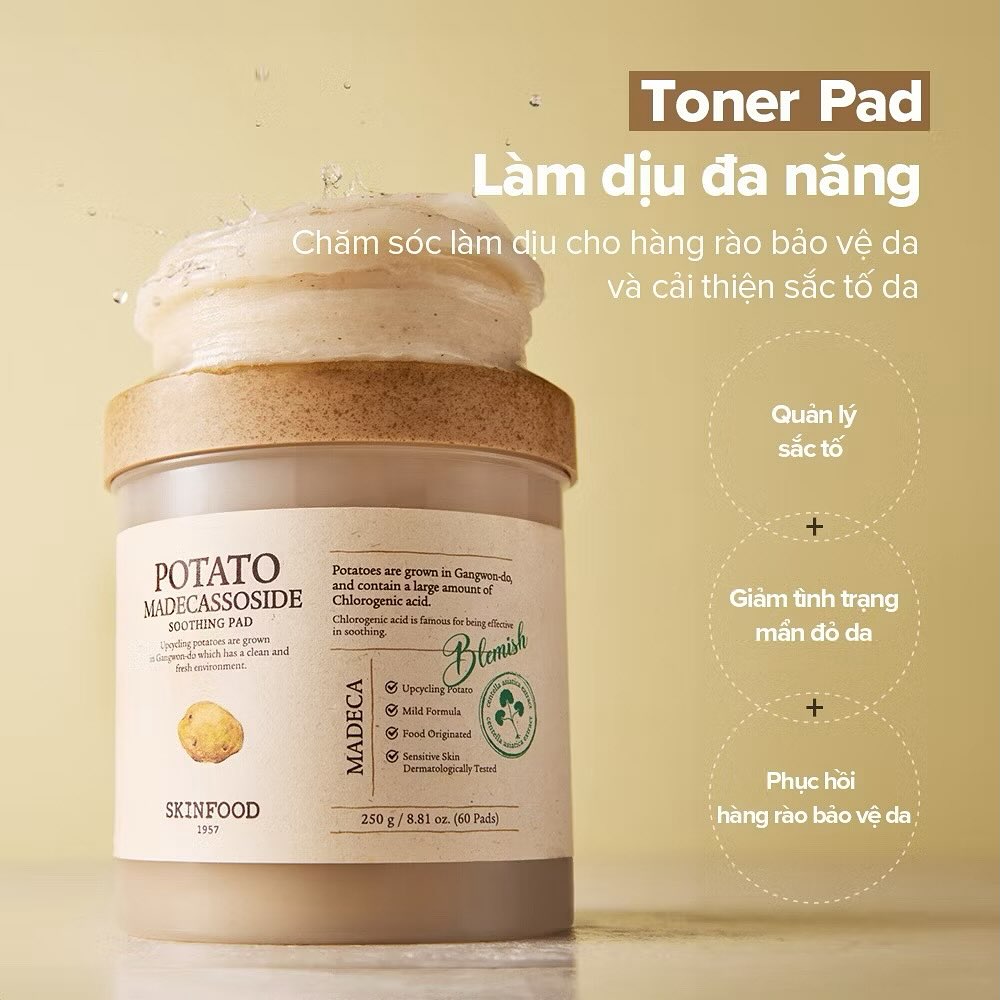 Toner pad khoai tây Skinfood Potato Madecassoside Soothing Pad 60pads
