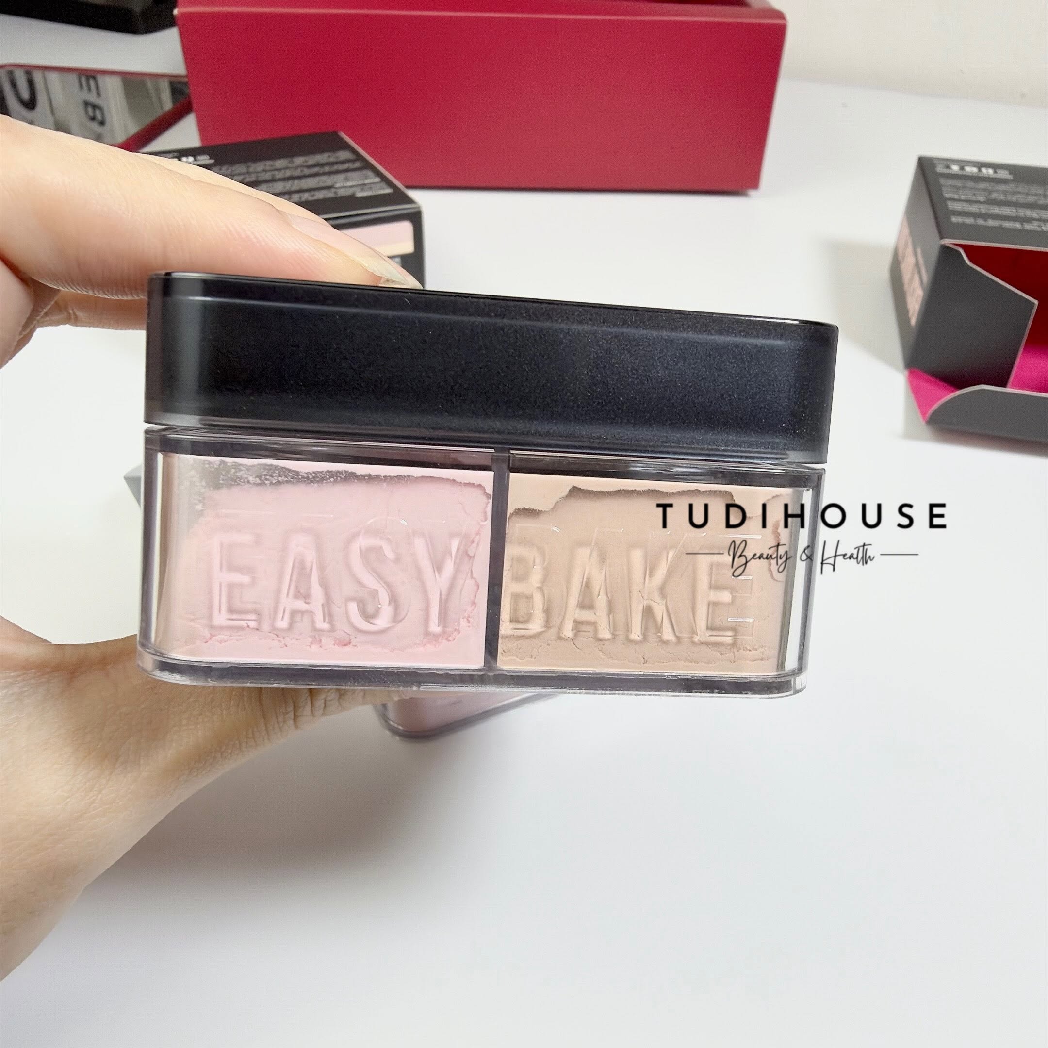 Phấn Phủ Bột Huda Beauty Easy Bake Loose Powder Duo - Cherry Peach ( Cherry Blossom Cake 6.5g +Peach Pie 6.5g)